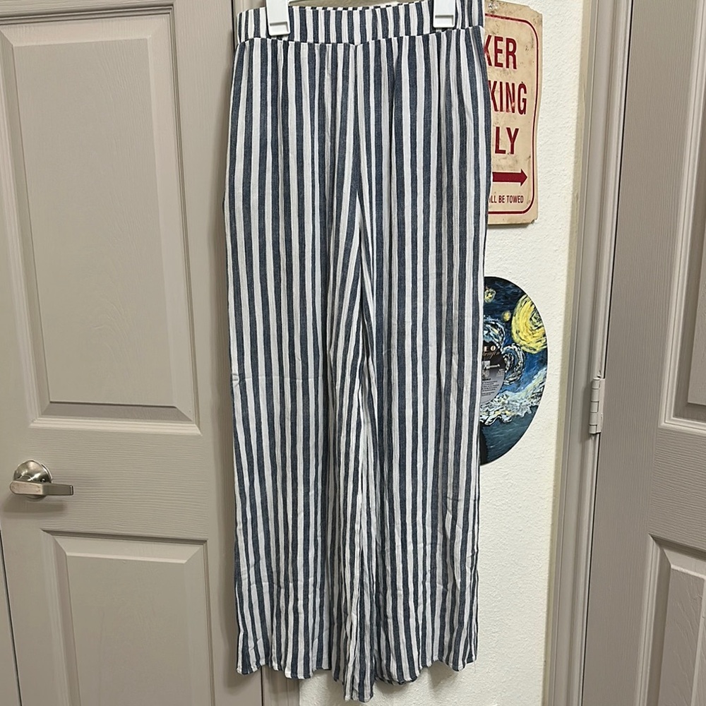 Striped Wide-Leg Pants White and Navy